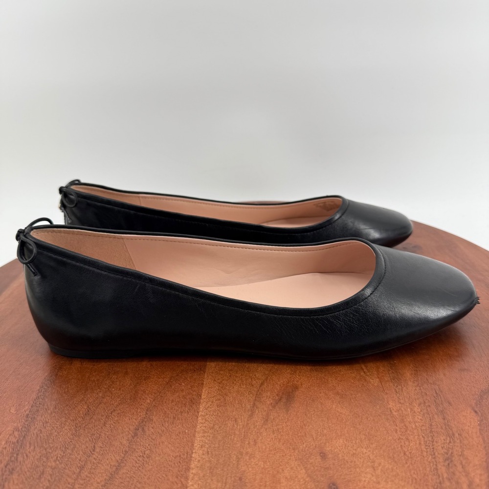Kate Spade Flora Ballet Flats Women Black‎ Leather Bow Charm 10.5B